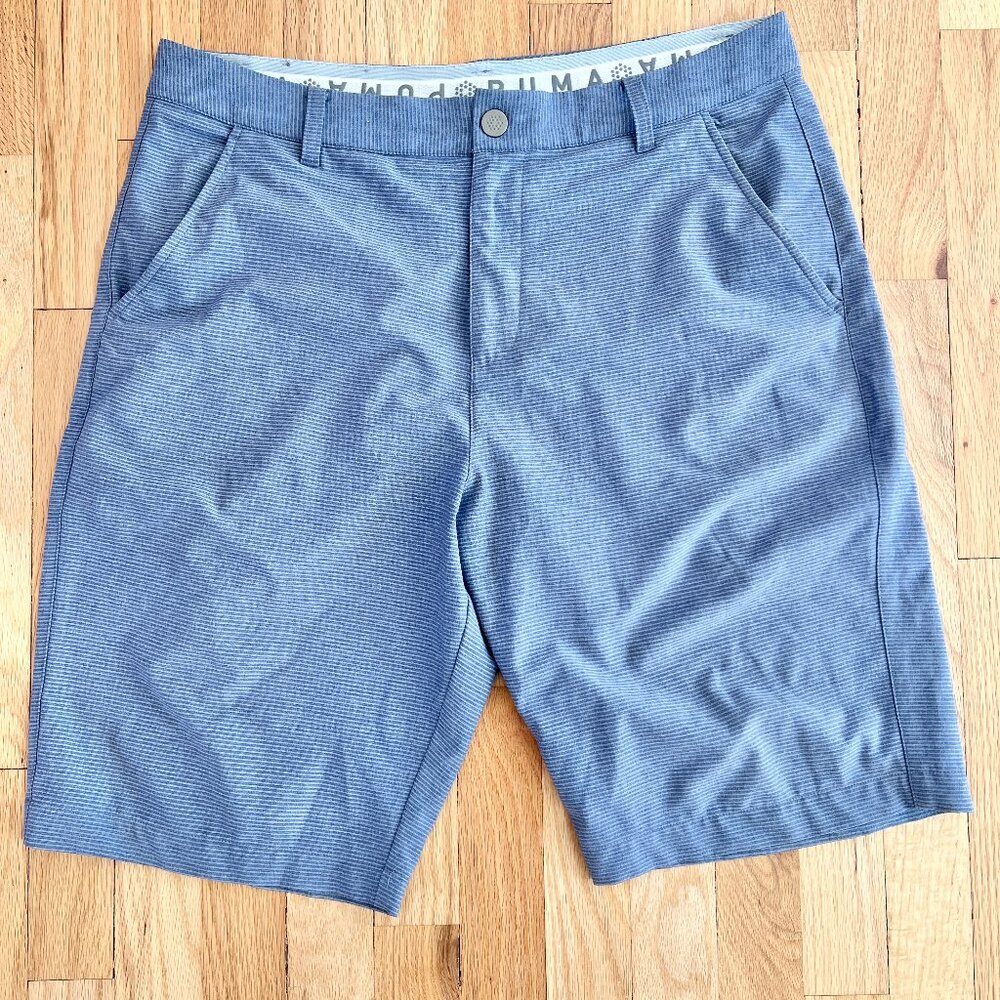 Puma Mens Smokey Blue and Gray Striped Golf Shorts Size 33